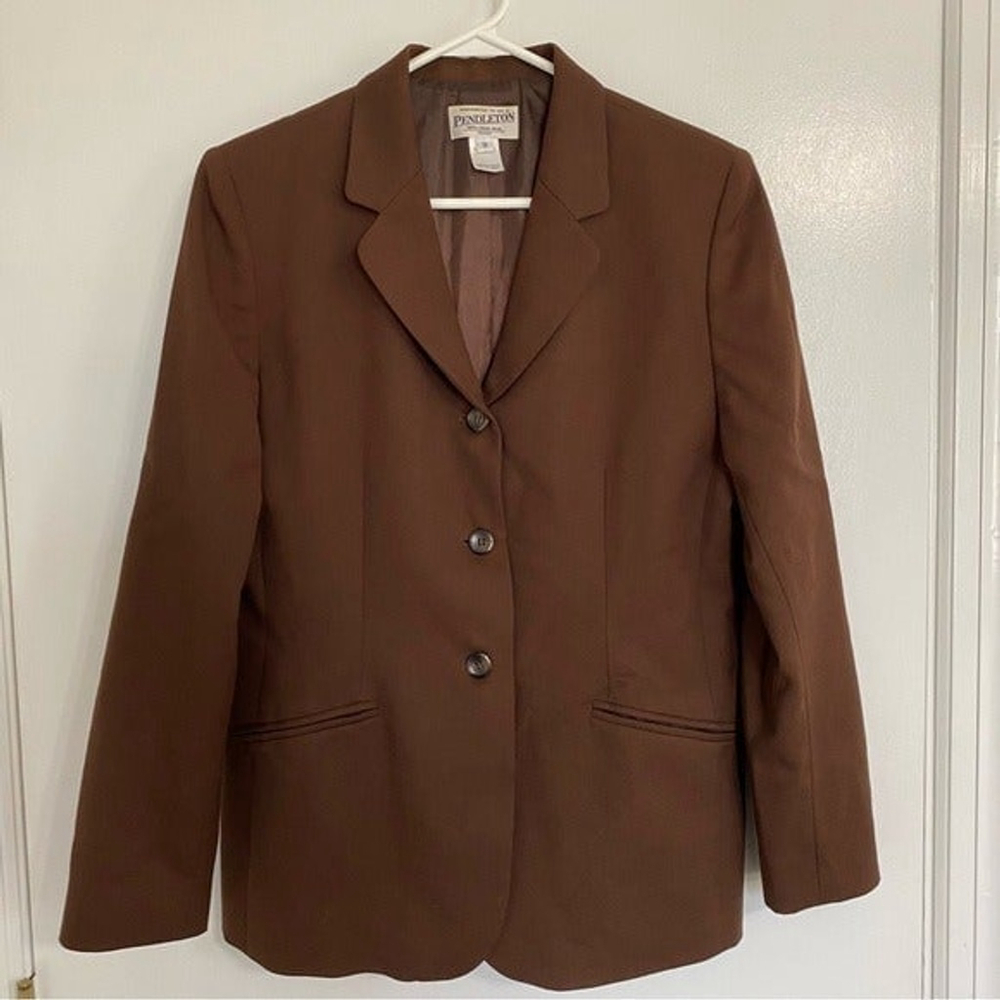 Pendleton Wool Blend Blazer Brown Size 10 Petite - Picture 2 of 8